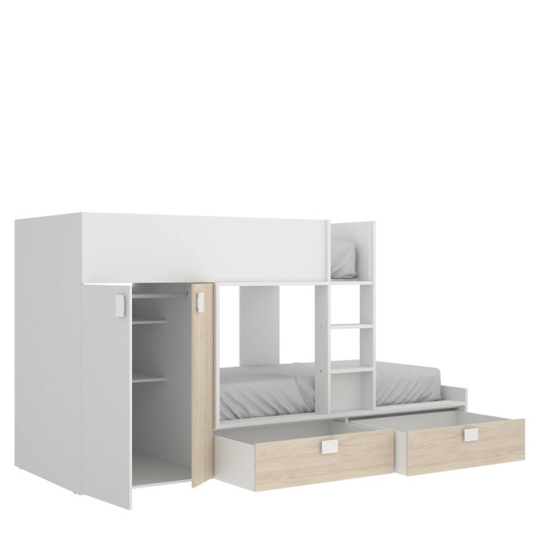 Composizione camera da letto Acerola, 275x108h150 cm, Bianco e Rovere