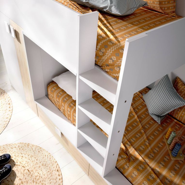 Composizione camera da letto Acerola, 275x108h150 cm, Bianco e Rovere