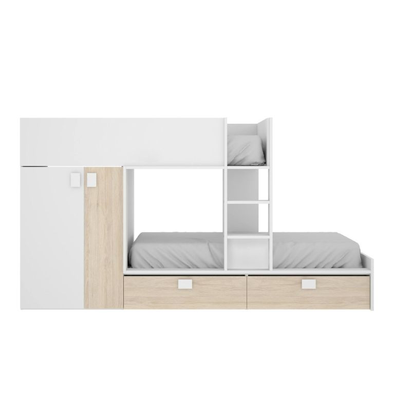 Composizione camera da letto Acerola, 275x108h150 cm, Bianco e Rovere