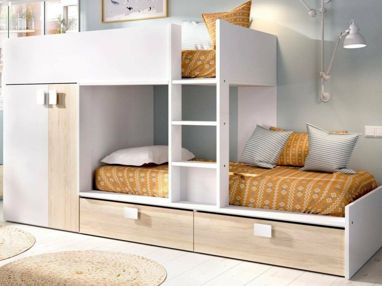 Composizione camera da letto Acerola, 275x108h150 cm, Bianco e Rovere