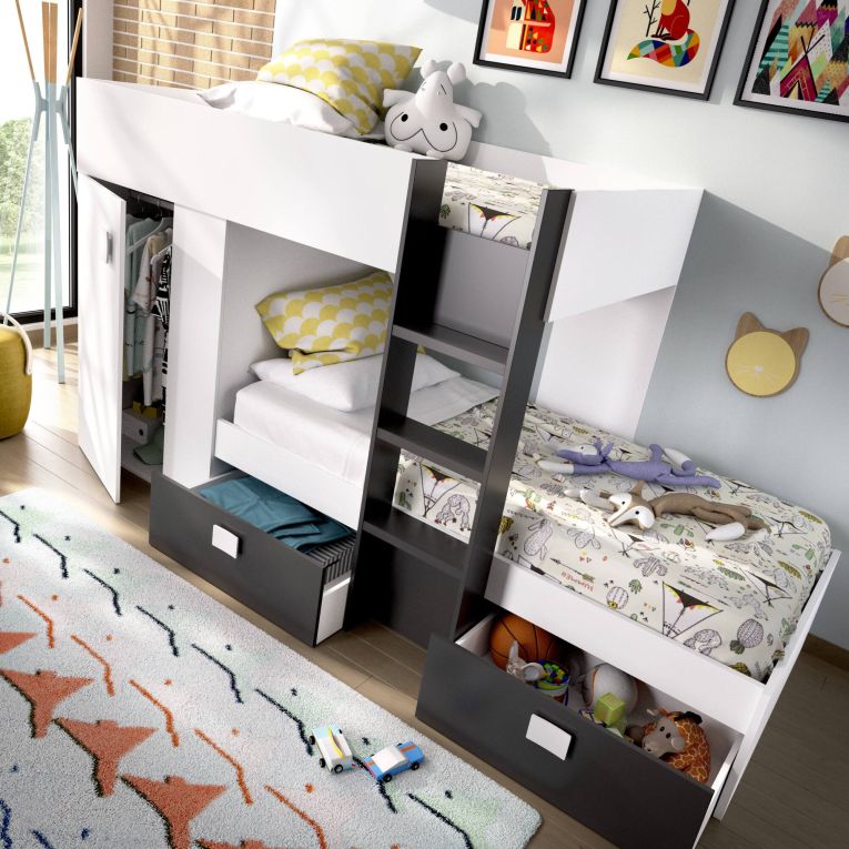 Composizione camera da letto Araba, 271x111h150 cm, Bianco e Antracite