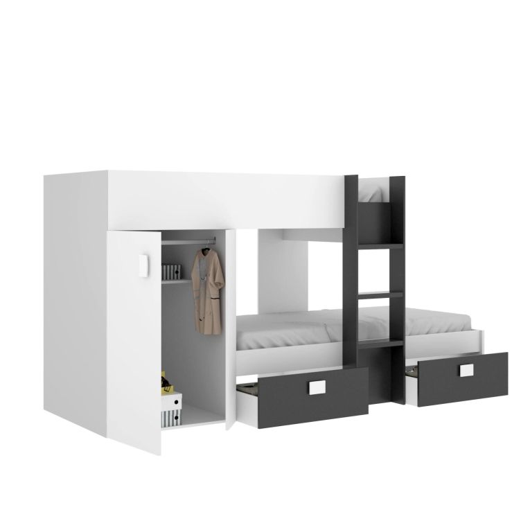 Composizione camera da letto Araba, 271x111h150 cm, Bianco e Antracite