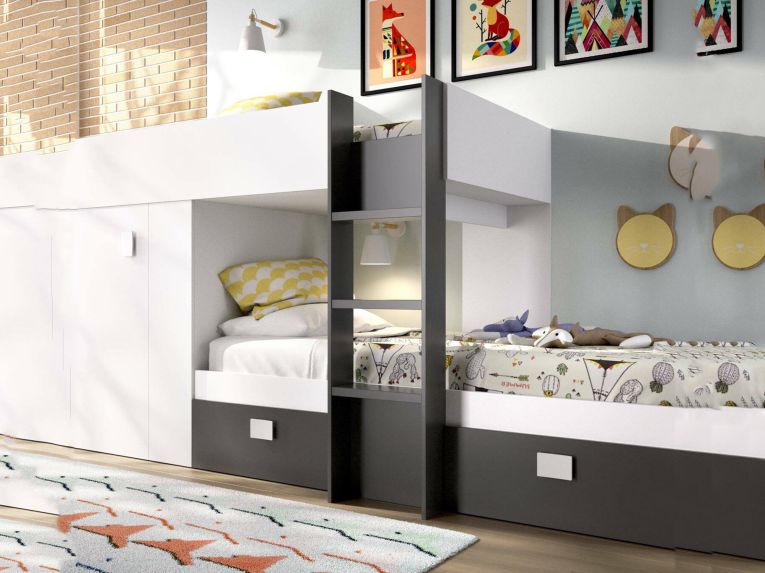 Composizione camera da letto Araba, 271x111h150 cm, Bianco e Antracite