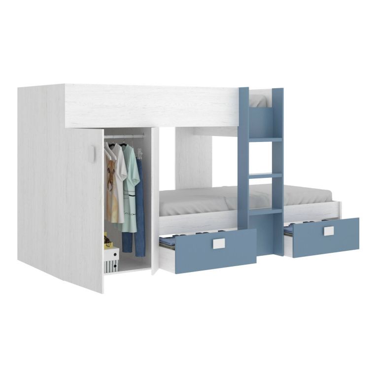 Composizione camera da letto Araba, 271x111h150 cm, Bianco e Blu