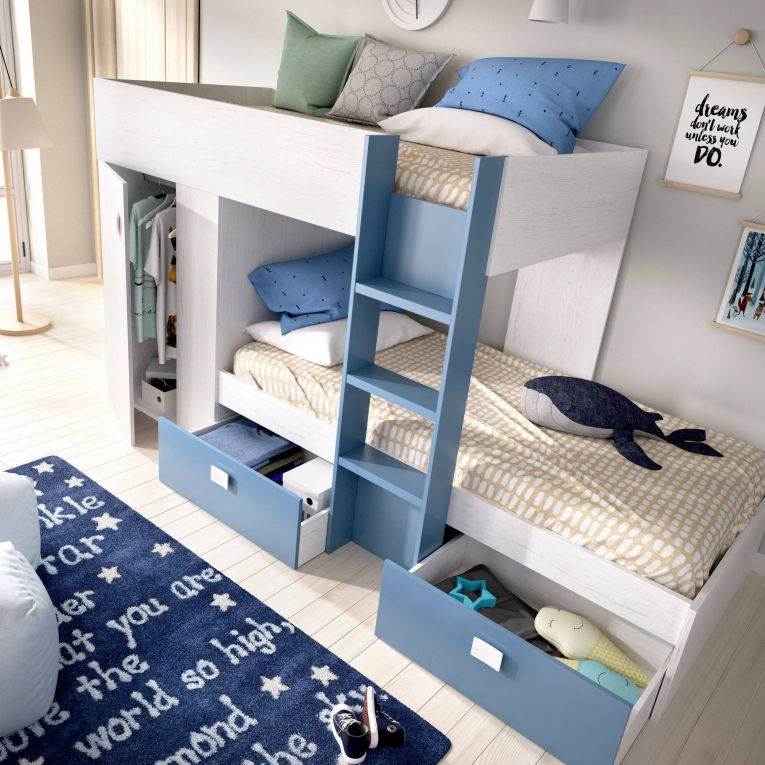 Composizione camera da letto Araba, 271x111h150 cm, Bianco e Blu
