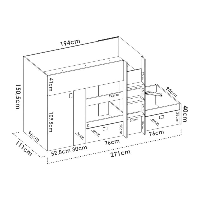 Composizione camera da letto Araba, 271x111h150 cm, Bianco e Rosa