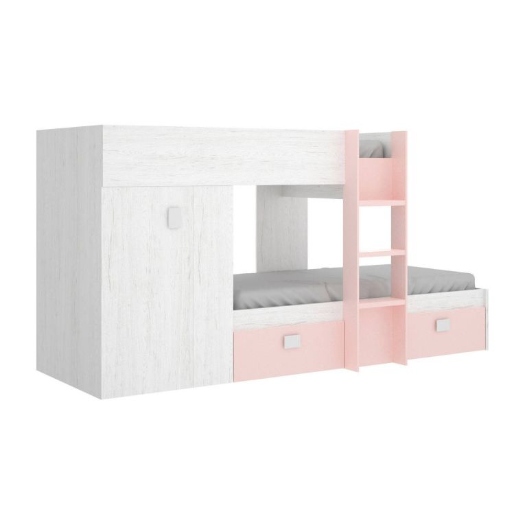 Composizione camera da letto Araba, 271x111h150 cm, Bianco e Rosa