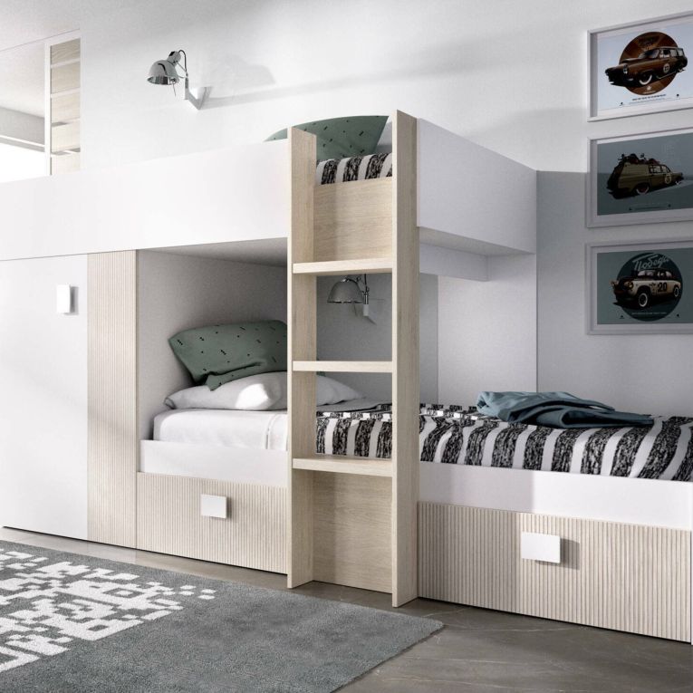 Composizione camera da letto Araba, 271x111h150 cm, Bianco e Rovere