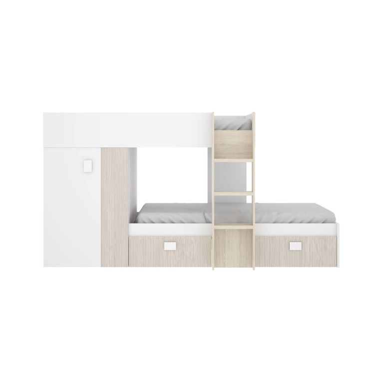 Composizione camera da letto Araba, 271x111h150 cm, Bianco e Rovere