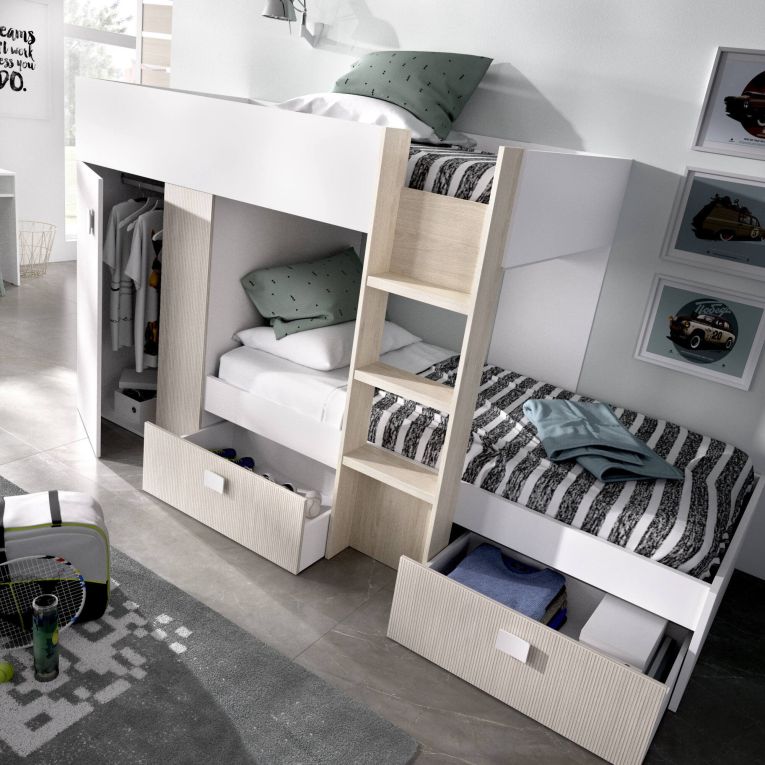 Composizione camera da letto Araba, 271x111h150 cm, Bianco e Rovere
