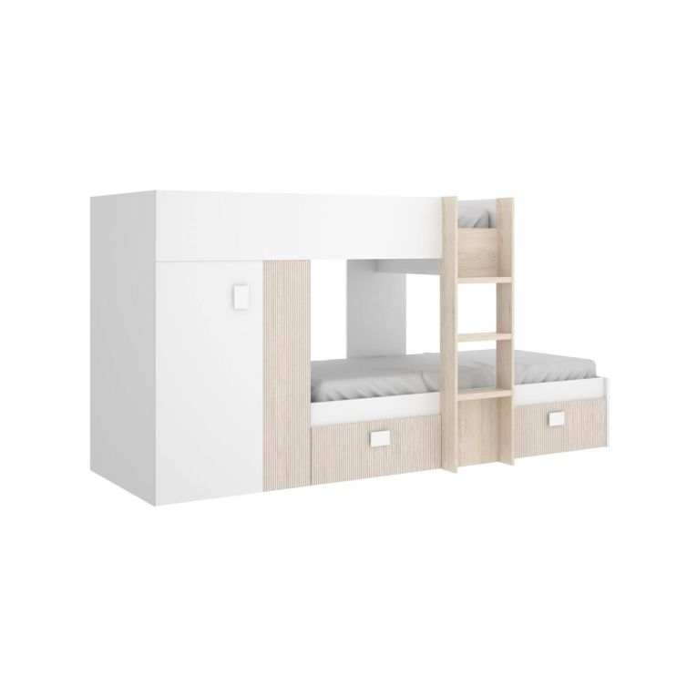 Composizione camera da letto Araba, 271x111h150 cm, Bianco e Rovere