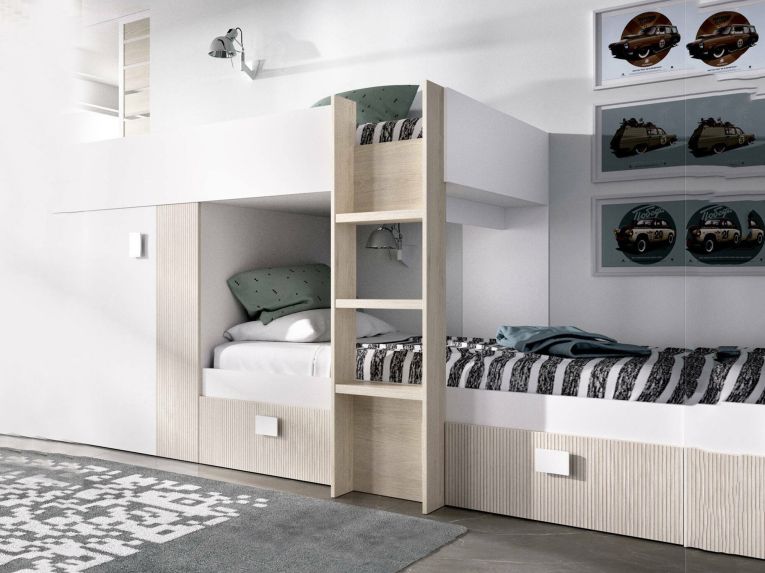 Composizione camera da letto Araba, 271x111h150 cm, Bianco e Rovere