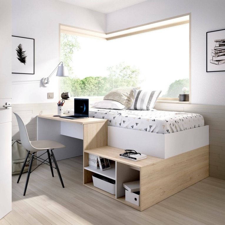Composizione camera da letto Argh, 195x134h73 cm, Bianco e Rovere