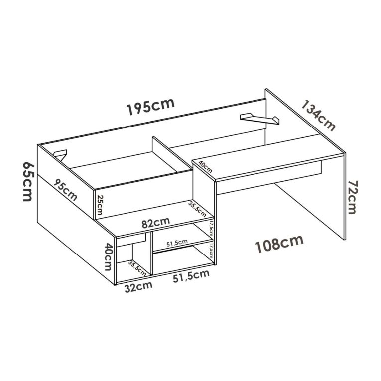 Composizione camera da letto Argh, 195x134h73 cm, Bianco e Rovere