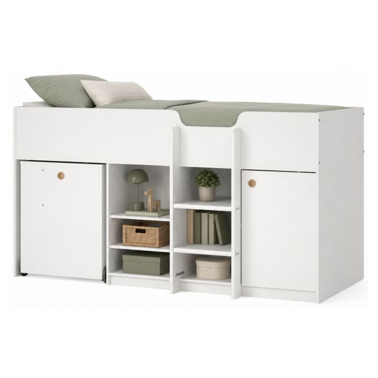 Composizione Camera da Letto Bianco Dimensione Materasso 90x200 cm Scrivania Estraibile 203x104x111h cm, un Letto - Lamedani