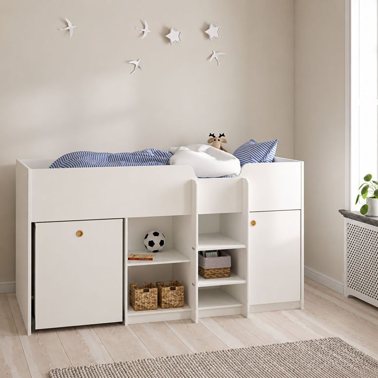 Composizione Camera da Letto Bianco Dimensione Materasso 90x200 cm Scrivania Estraibile 203x104x111h cm, un Letto - Lamedani