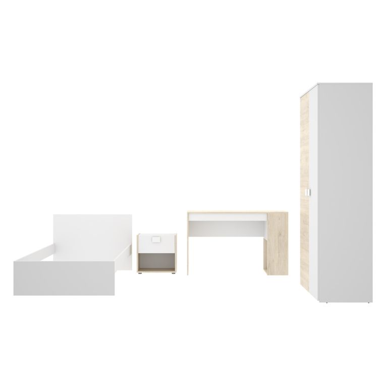 Composizione Camera da Letto Bianco Marrone Rovere 2 Cassetti Reversibile 195x96x68h cm, Dimensione Materasso 90x190 cm - Winnemu