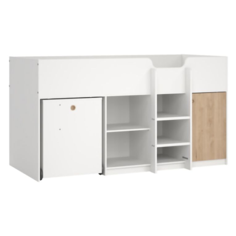 Composizione Camera da Letto Bianco Marrone Rovere Dimensione Materasso 90x200 cm Scrivania Estraibile 203x104x111h cm, un Letto - Lamedani