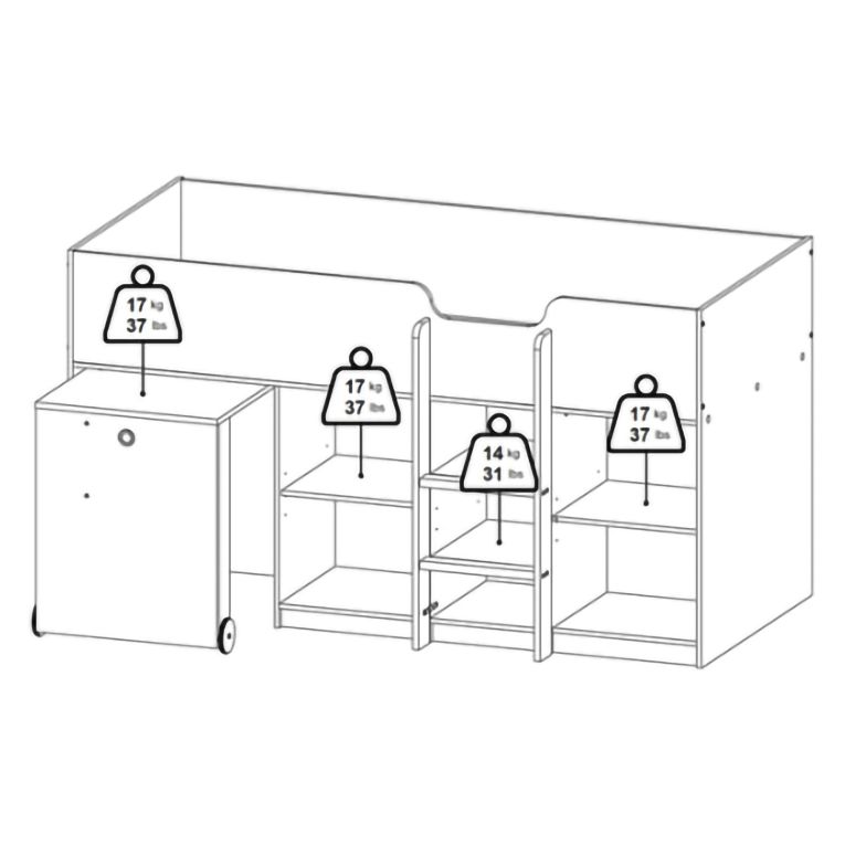 Composizione Camera da Letto Bianco Marrone Rovere Dimensione Materasso 90x200 cm Scrivania Estraibile 203x104x111h cm, un Letto - Lamedani