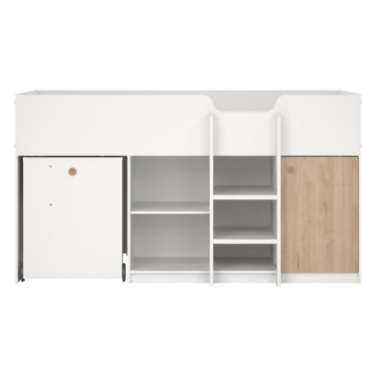 Composizione Camera da Letto Bianco Marrone Rovere Dimensione Materasso 90x200 cm Scrivania Estraibile 203x104x111h cm, un Letto - Lamedani