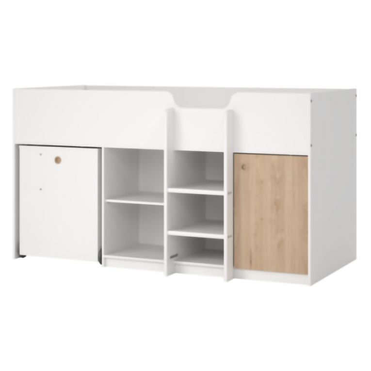 Composizione Camera da Letto Bianco Marrone Rovere Dimensione Materasso 90x200 cm Scrivania Estraibile 203x104x111h cm, un Letto - Lamedani