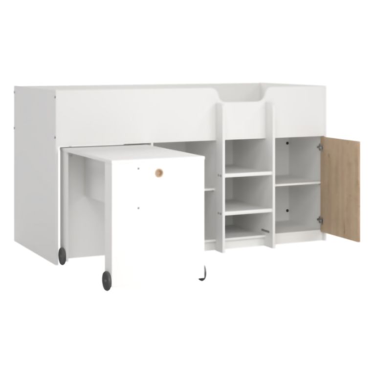 Composizione Camera da Letto Bianco Marrone Rovere Dimensione Materasso 90x200 cm Scrivania Estraibile 203x104x111h cm, un Letto - Lamedani