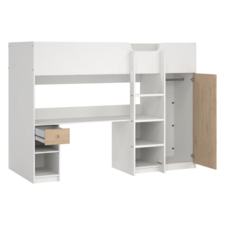 Composizione Camera da Letto Bianco Marrone Rovere un Cassetto Dimensione Materasso 90x200 cm 203x104x150h cm, Compatto Multiuso - Laliso
