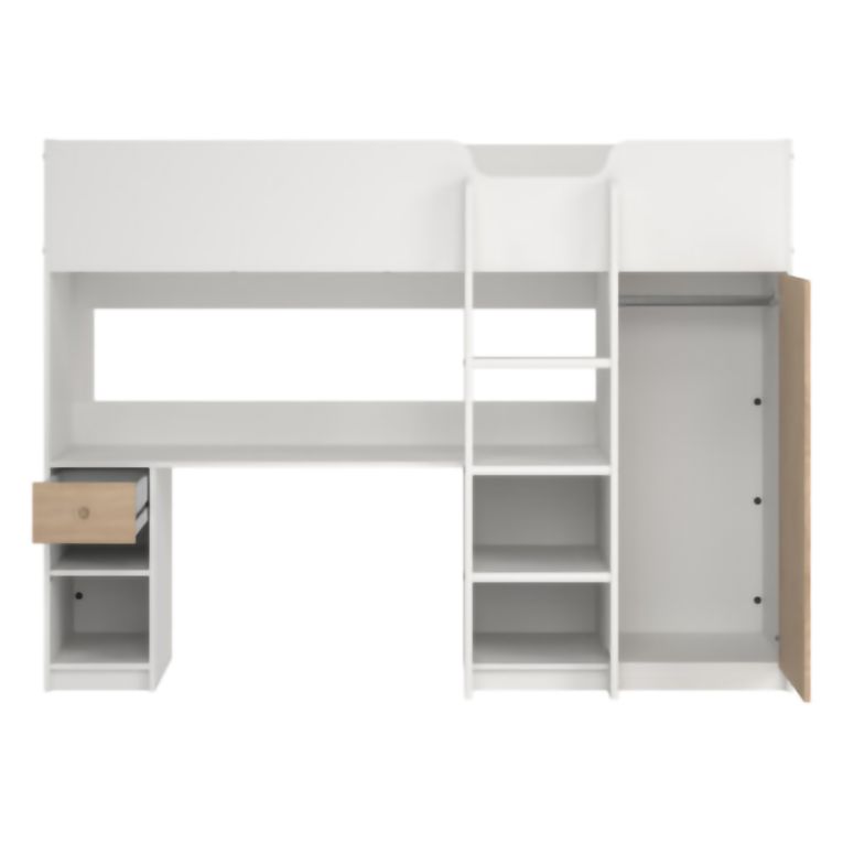 Composizione Camera da Letto Bianco Marrone Rovere un Cassetto Dimensione Materasso 90x200 cm 203x104x150h cm, Compatto Multiuso - Laliso