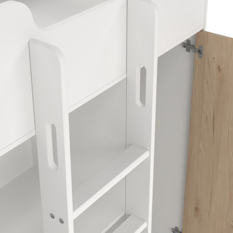 Composizione Camera da Letto Bianco Marrone Rovere un Cassetto Dimensione Materasso 90x200 cm 203x104x150h cm, Compatto Multiuso - Laliso