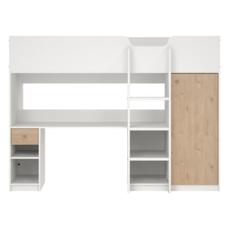 Composizione Camera da Letto Bianco Marrone Rovere un Cassetto Dimensione Materasso 90x200 cm 203x104x150h cm, Compatto Multiuso - Laliso