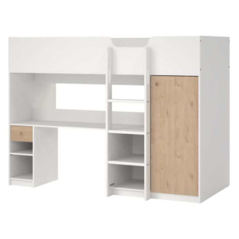 Composizione Camera da Letto Bianco Marrone Rovere un Cassetto Dimensione Materasso 90x200 cm 203x104x150h cm, Compatto Multiuso - Laliso