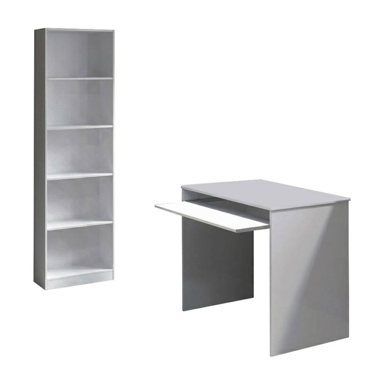 Composizione Camera da Letto Bianco Reversibile per Cameretta 90x54x79h cm, Misure Elementi Scrivania: 90x54h79, Libreria: 52x25h180 cm - Gaggi