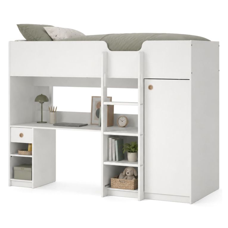 Composizione Camera da Letto Bianco un Cassetto Dimensione Materasso 90x200 cm 203x104x150h cm, Compatto Multiuso - Laliso