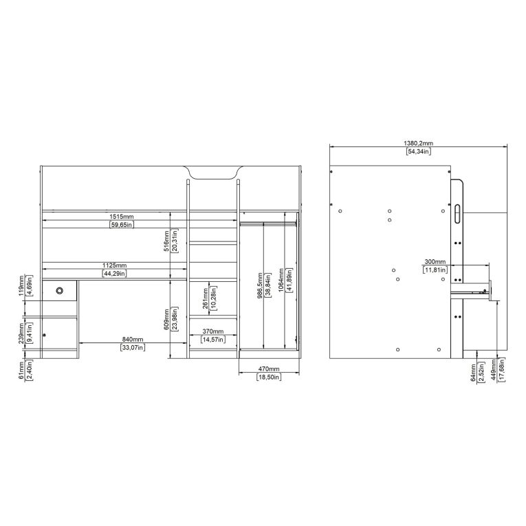 Composizione Camera da Letto Bianco un Cassetto Dimensione Materasso 90x200 cm 203x104x150h cm, Compatto Multiuso - Laliso