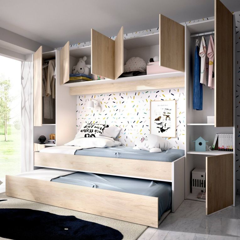Composizione camera da letto Giustizia, 303x97h203 cm, Rovere e Bianco