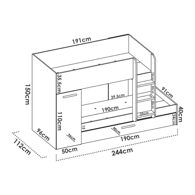 Composizione camera da letto Hikaa, 244x112h150 cm, Rovere e Bianco