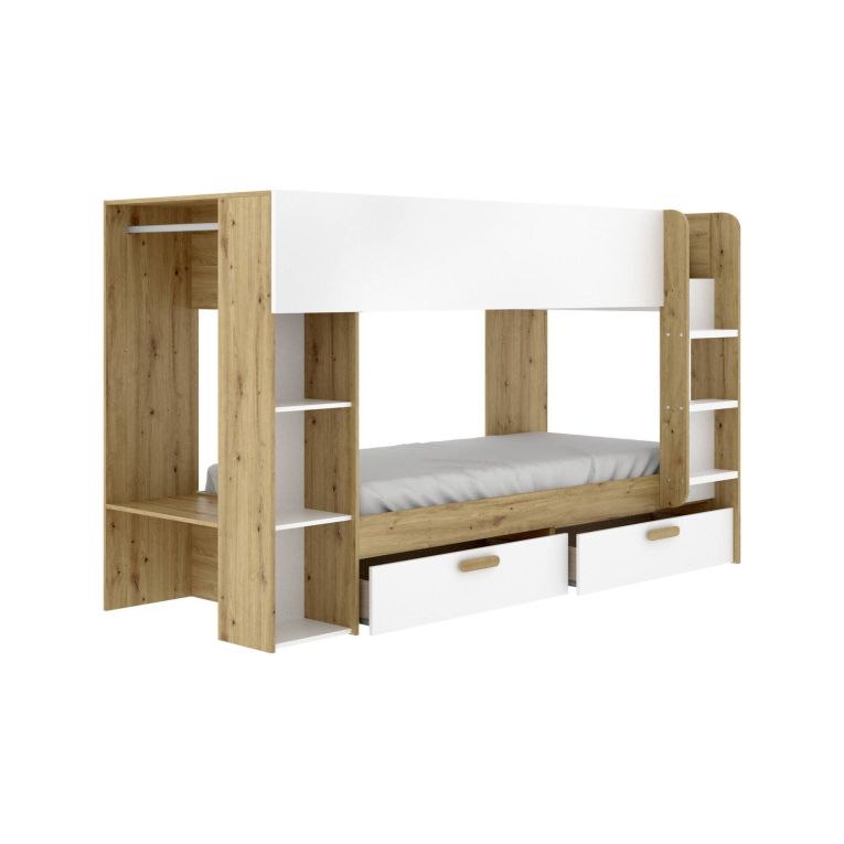 Composizione camera da letto Keli, 245x110 h150 cm, Bianco e Rovere Nodi