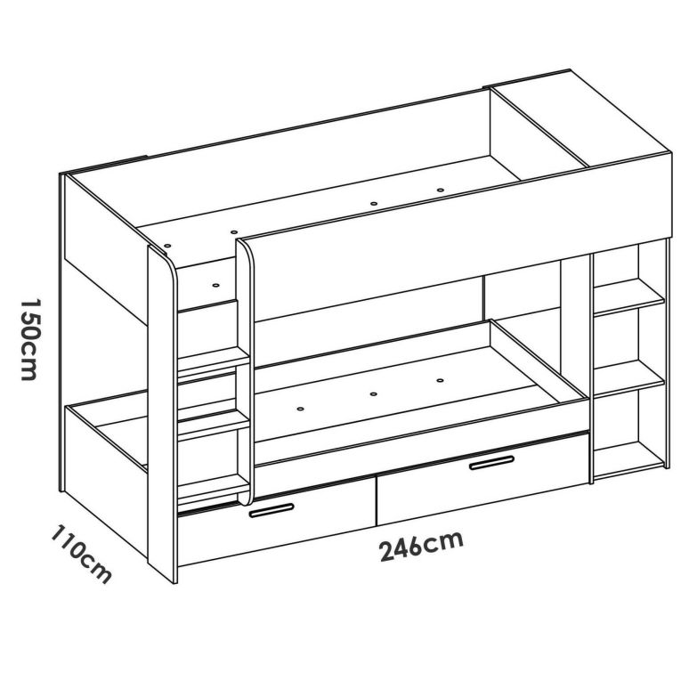 Composizione camera da letto Keli, 245x110 h150 cm, Bianco e Rovere Nodi