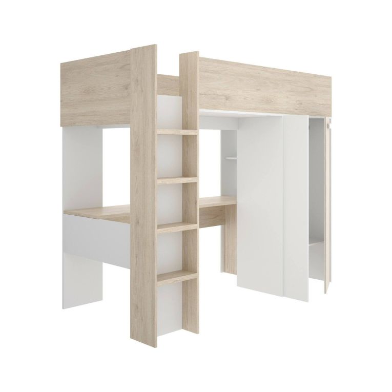 Composizione camera da letto Maha, 206x111 h178 cm, Bianco e Rovere