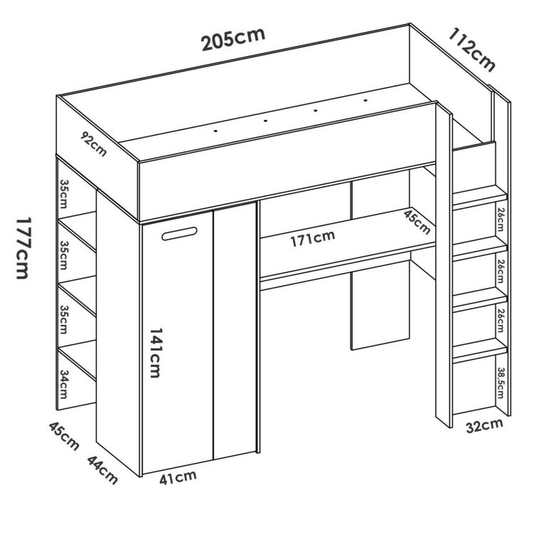 Composizione camera da letto Maha, 206x111 h178 cm, Bianco e Rovere