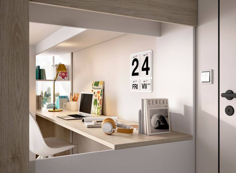 Composizione camera da letto Maha, 206x111 h178 cm, Bianco e Rovere