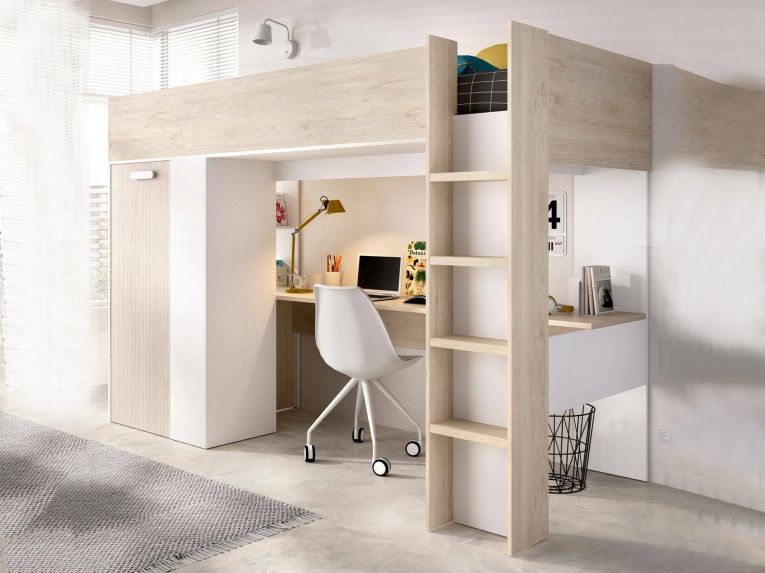 Composizione camera da letto Maha, 206x111 h178 cm, Bianco e Rovere