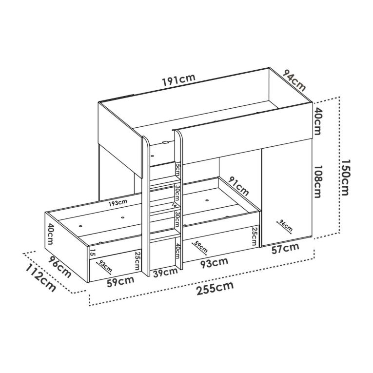 Composizione camera da letto Pax, 255x112h150 cm, Bianco e Rovere