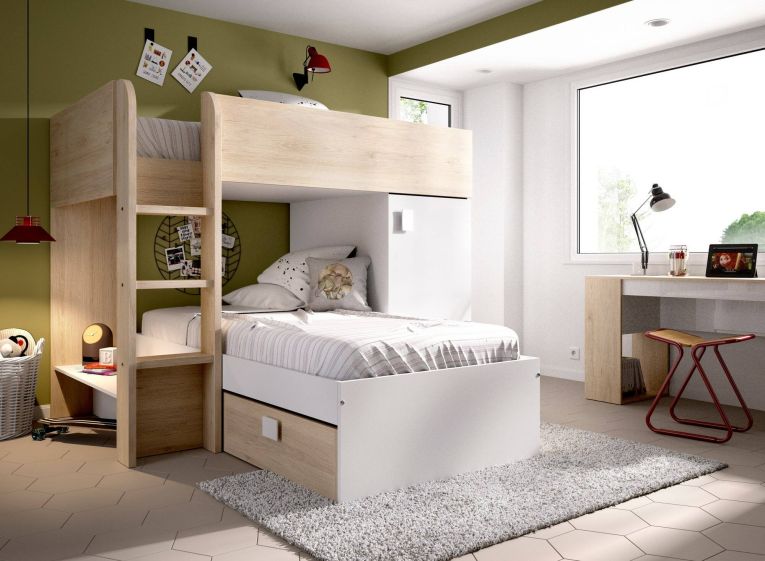 Composizione camera da letto Pax, 255x112h150 cm, Bianco e Rovere