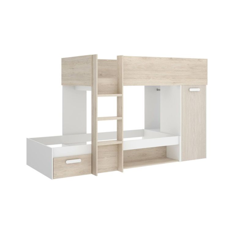 Composizione camera da letto Pinus, 246x112 h150 cm, Bianco e Rovere