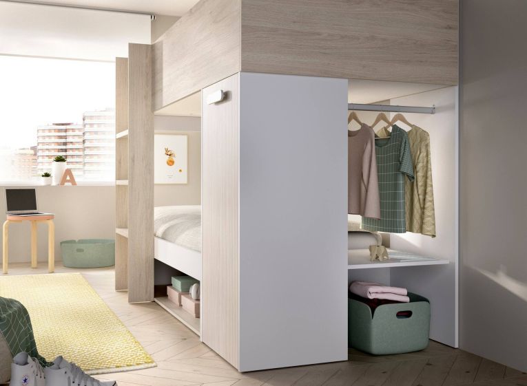 Composizione camera da letto Pinus, 246x112 h150 cm, Bianco e Rovere