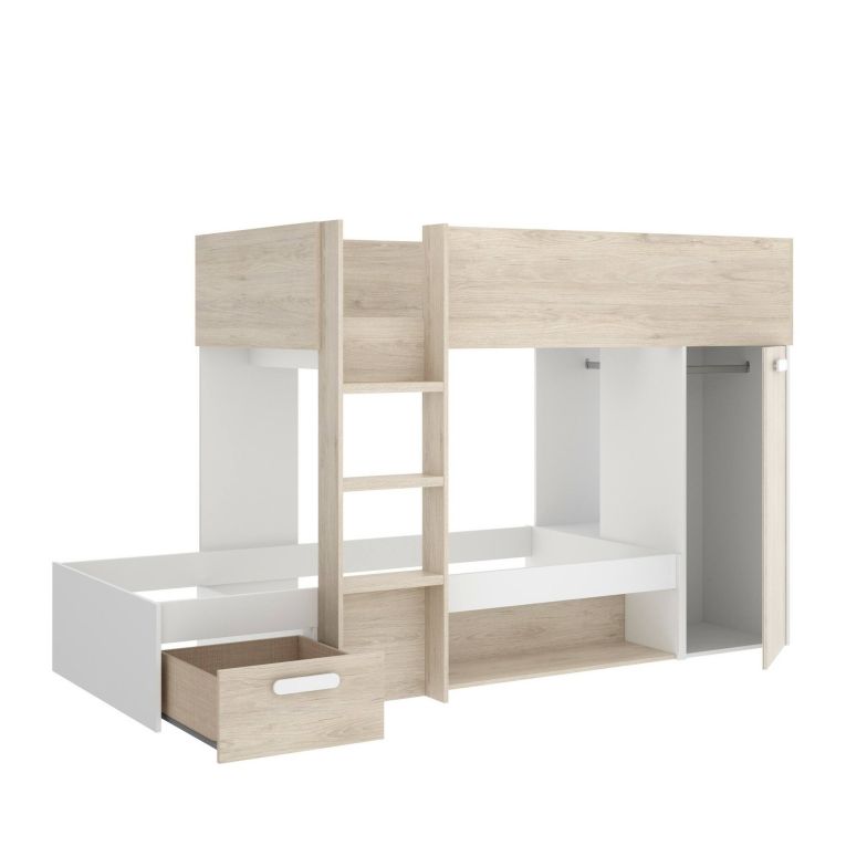 Composizione camera da letto Pinus, 246x112 h150 cm, Bianco e Rovere