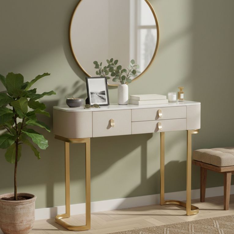 Consolle 100x40x80h cm crema e oro - Ronda