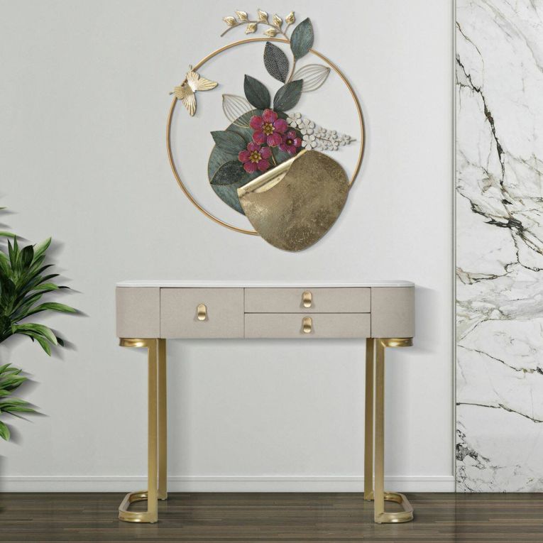Consolle 100x40x80h cm crema e oro - Ronda