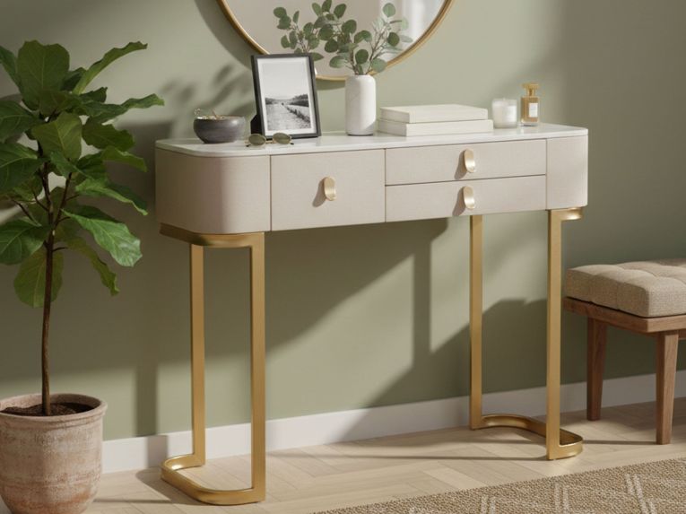 Consolle 100x40x80h cm crema e oro - Ronda